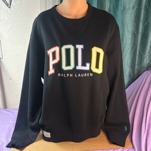 Ralph Lauren Black Crewneck Sweatshirt with Multicolor POLO Letters